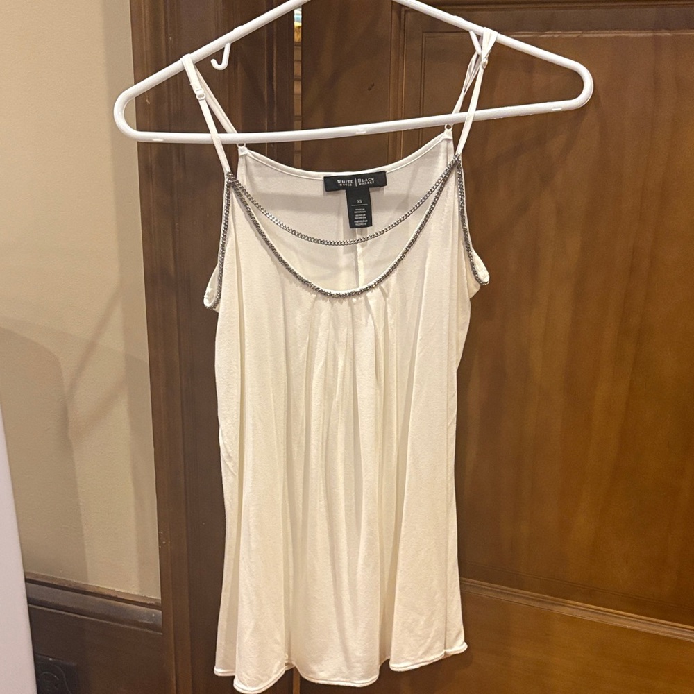 White House Black Market Ivory Camisole with Silver Chain